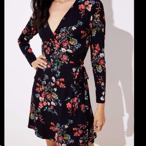 Loft black floral wrap dress